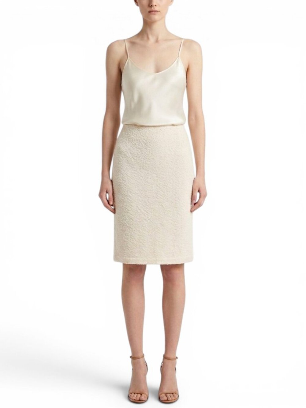 St. John Collection Vanilla Ivory White Cream Boucle Textured Pencil Skirt NWT P